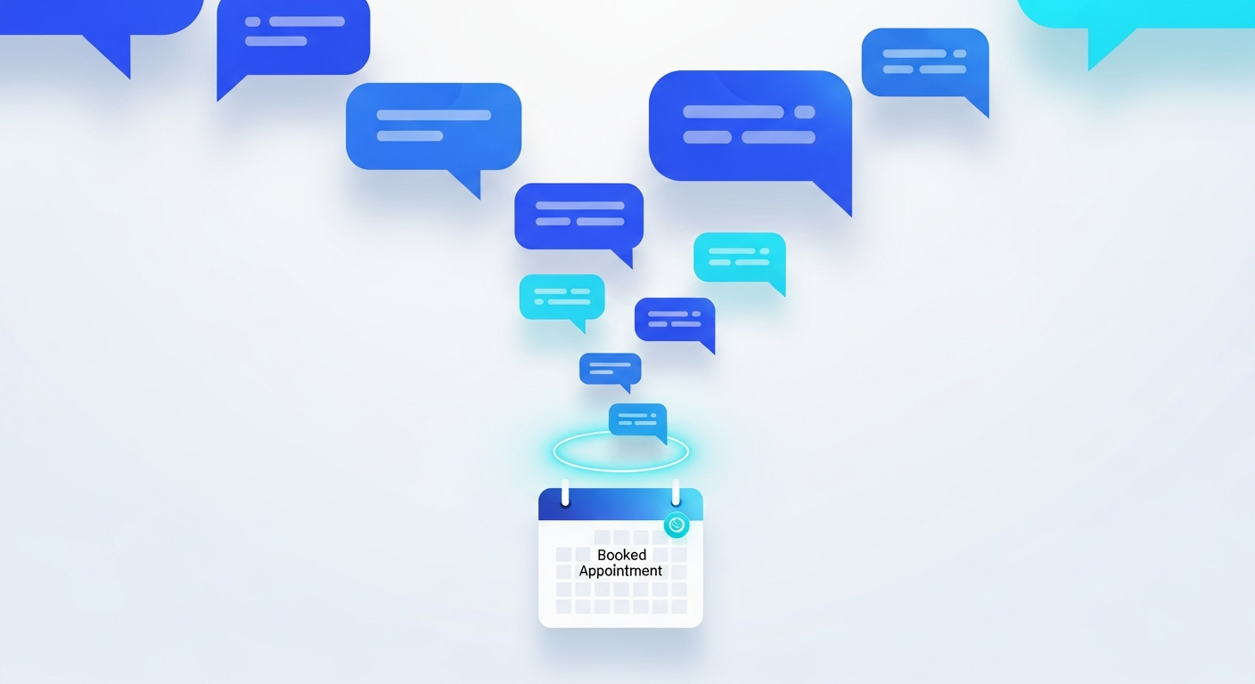 AI lead generation chatbot on a business website guiding a visitor toward booking a sales call