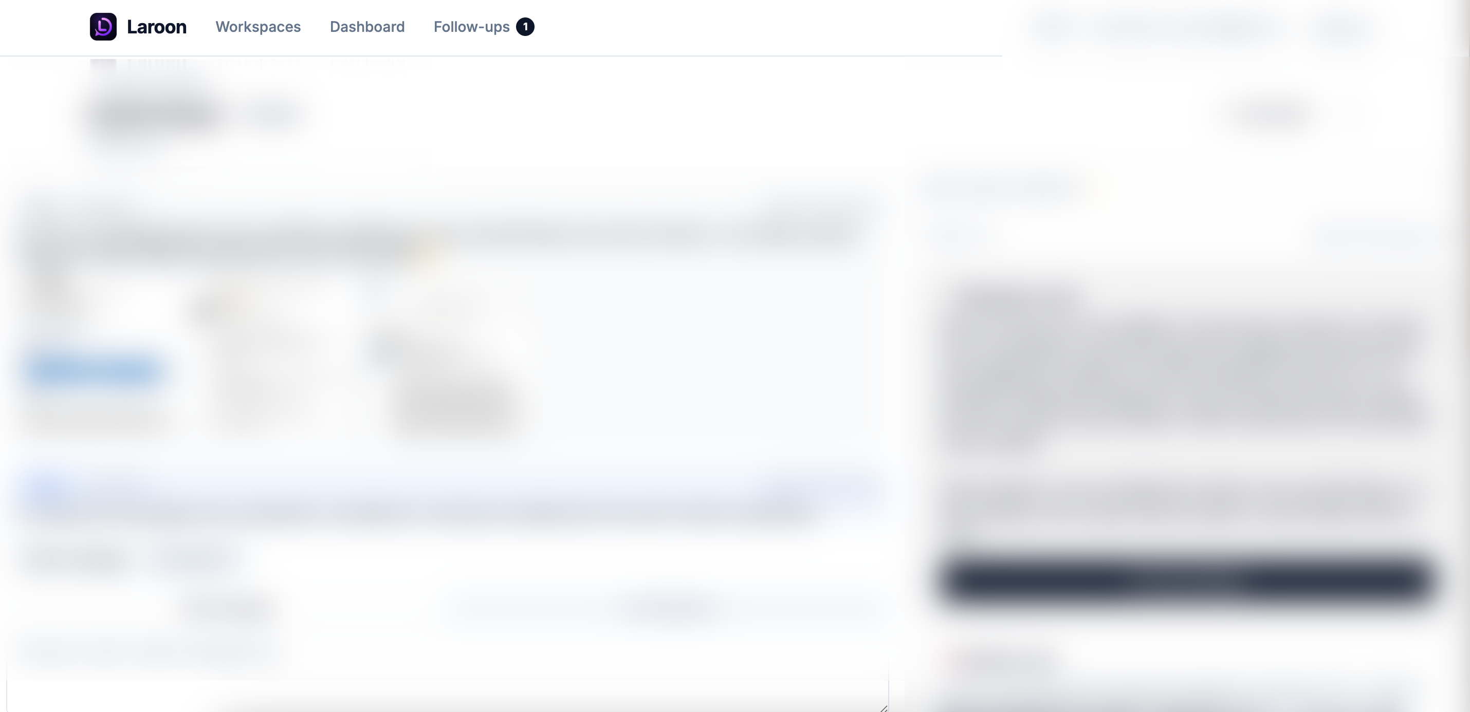 Laroon AI sales copilot interface showing a prospect workspace with conversation support and situation analysis